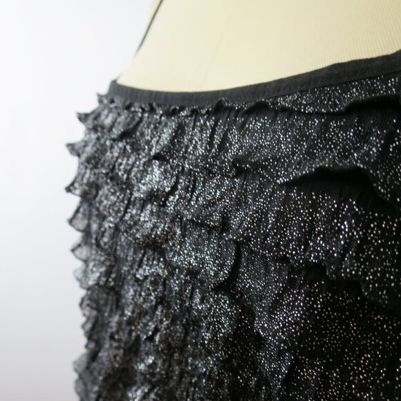 Free People Rows of Ruffles Dress Black Glitter Cascade Ruffle Slip Dress M NWOT - Picture 11 of 16